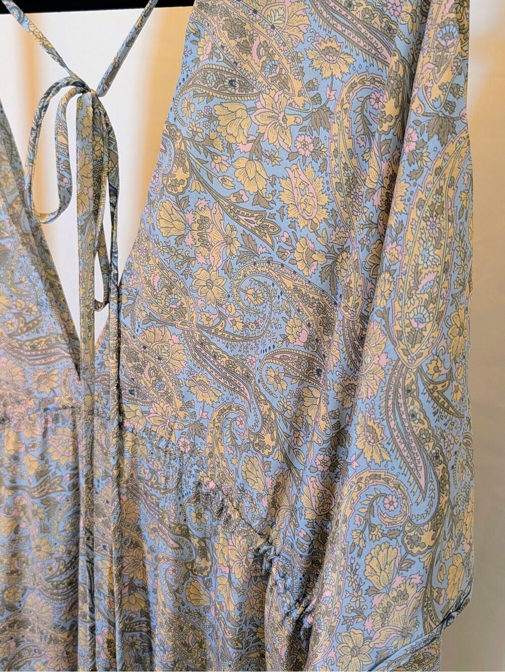 Karma Highway Blue Paisley Floral V-Neck Kimono Maxi Dress OS (One Size) Boho - Picture 3 of 6